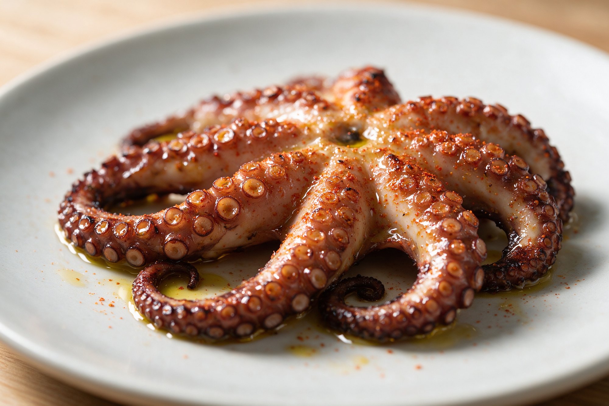 Pulpo a la brasa de Kiosco Lagos, con aceite de oliva y pimentón